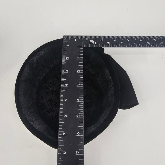 Vintage 1940s - 1950s Black Velvet Satin Bow Church Wedding Pillbox Hat Jackie-O main image 4